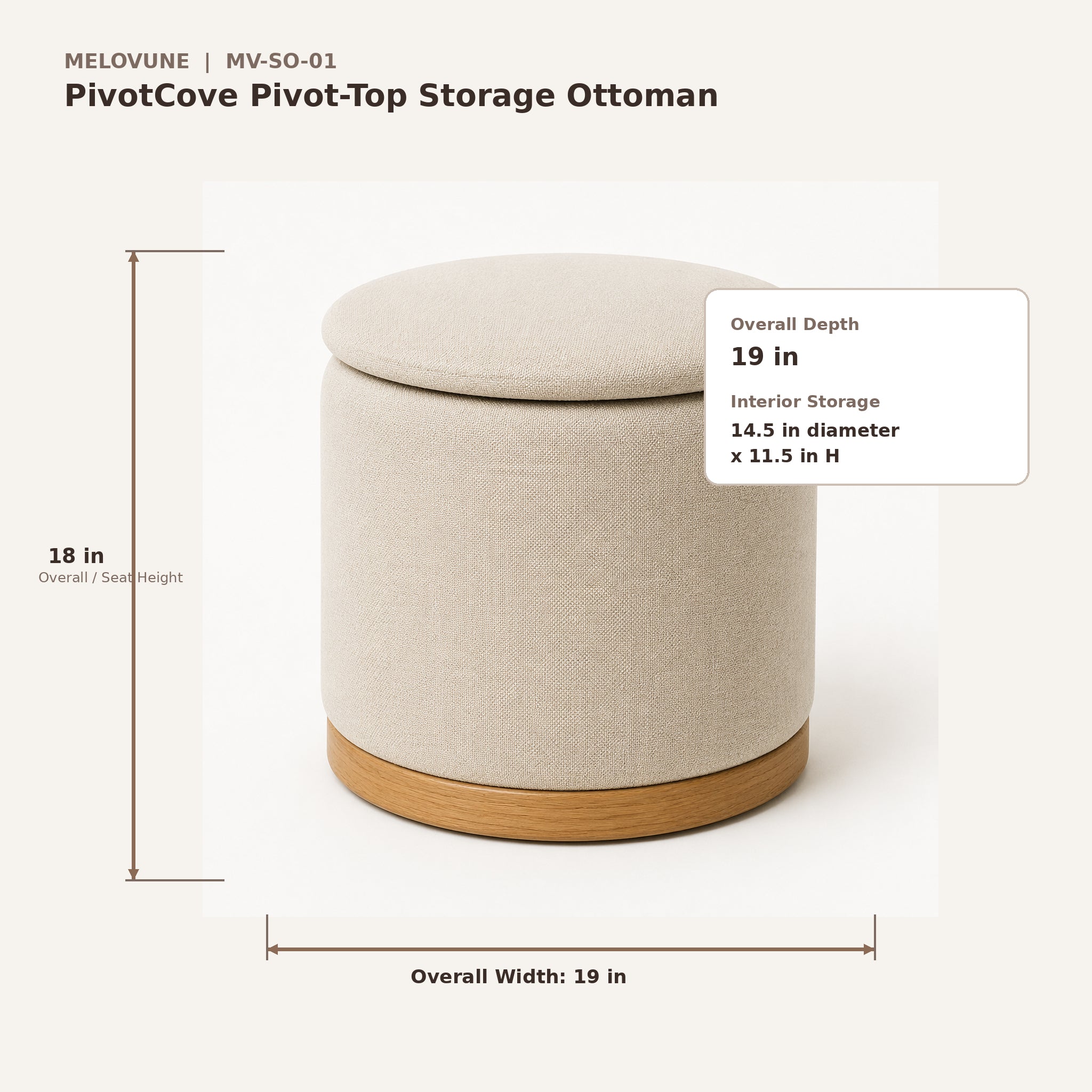 PivotCove Pivot-Top Storage Ottoman