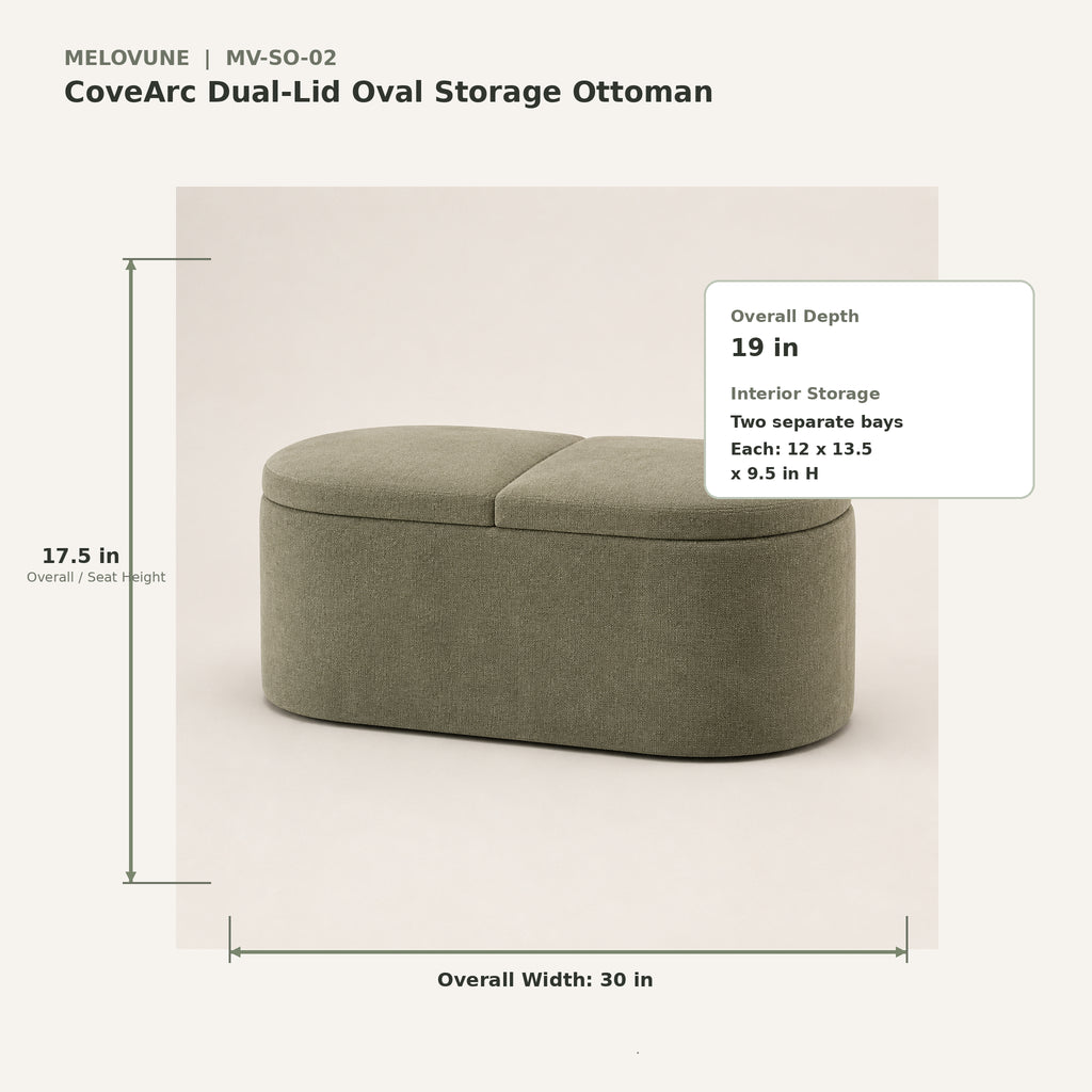 CoveArc Dual-Lid Oval Storage Ottoman
