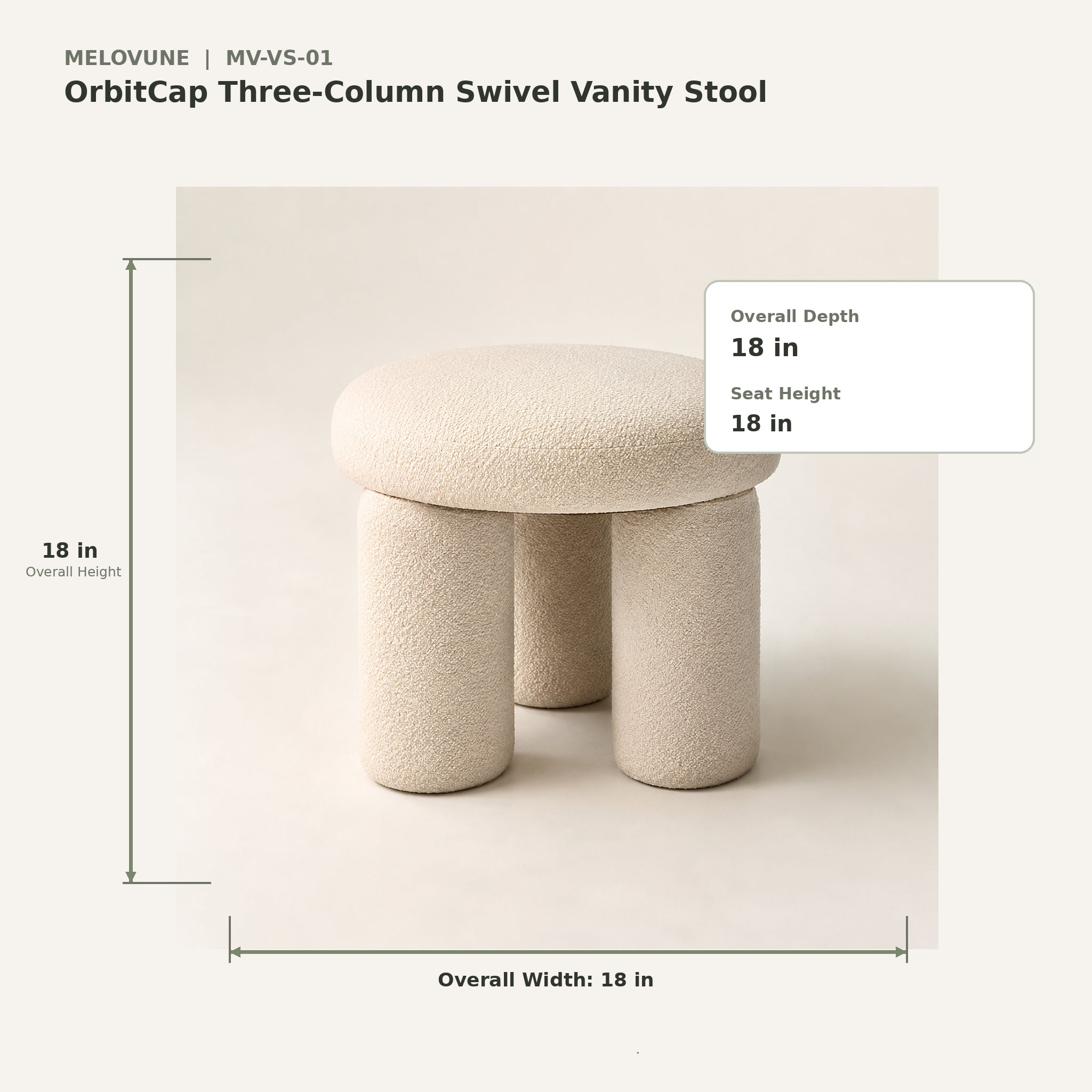 OrbitCap Three-Column Swivel Vanity Stool