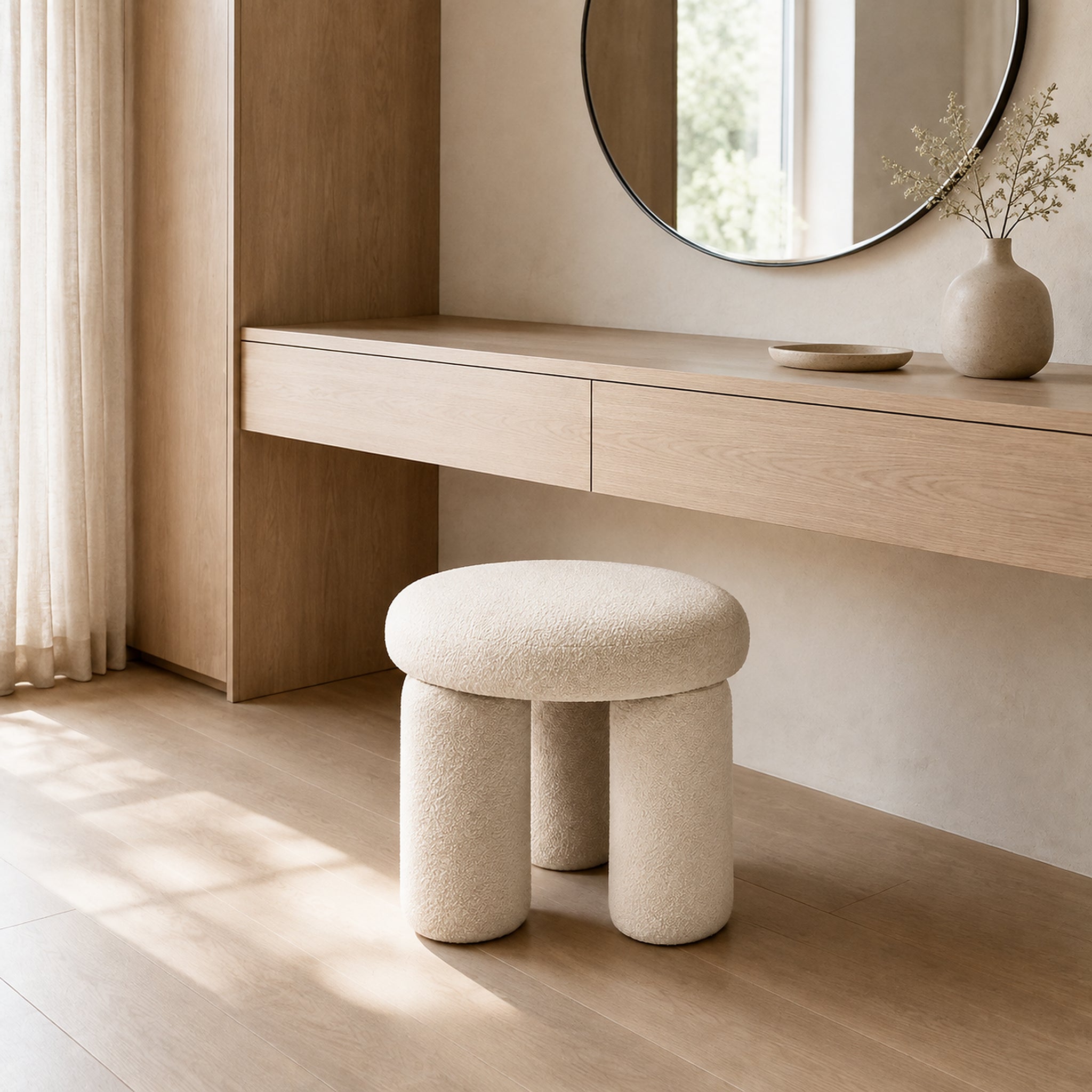 OrbitCap Three-Column Swivel Vanity Stool